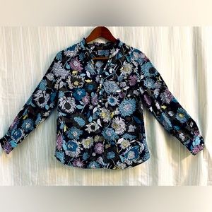 Talbots Petite Navy Floral Blouse